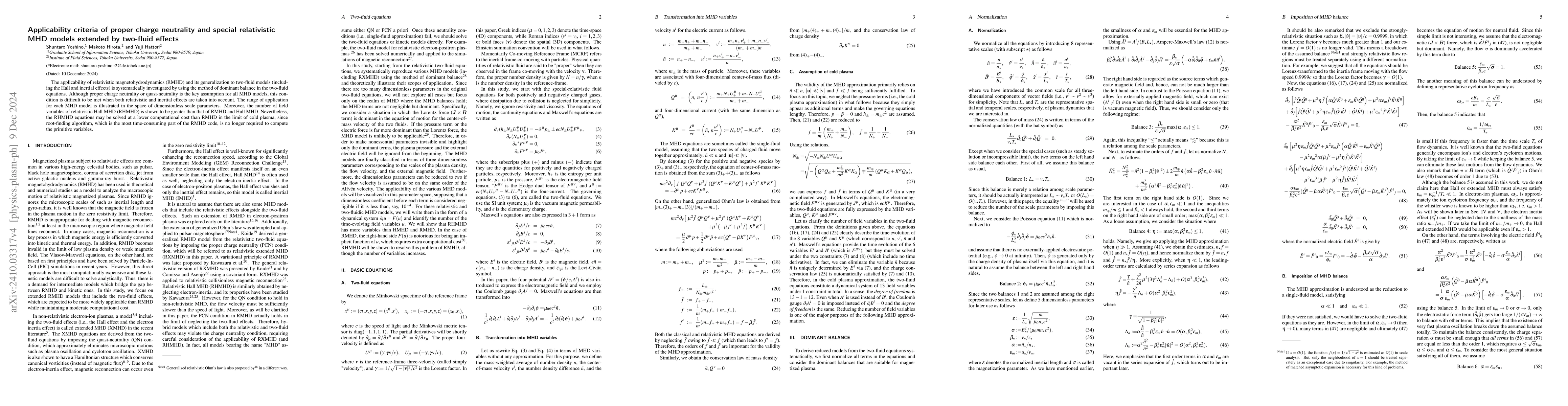 Thumbnail for Applicability criteria of proper charge neutrality and special
  relativistic MHD models extended by two-fluid effects