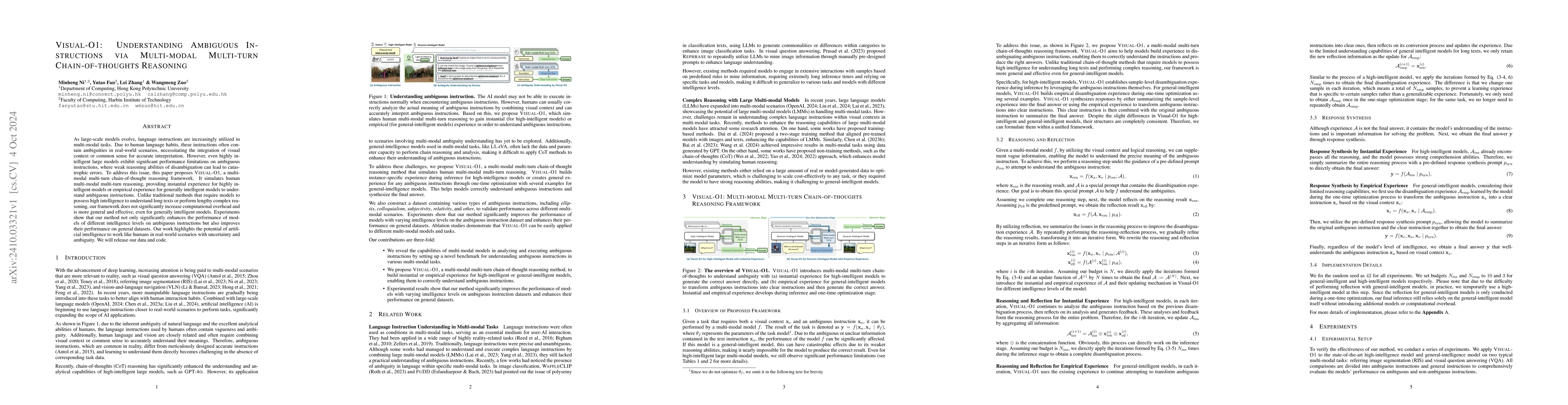 Thumbnail for Visual-O1: Understanding Ambiguous Instructions via Multi-modal
  Multi-turn Chain-of-thoughts Reasoning