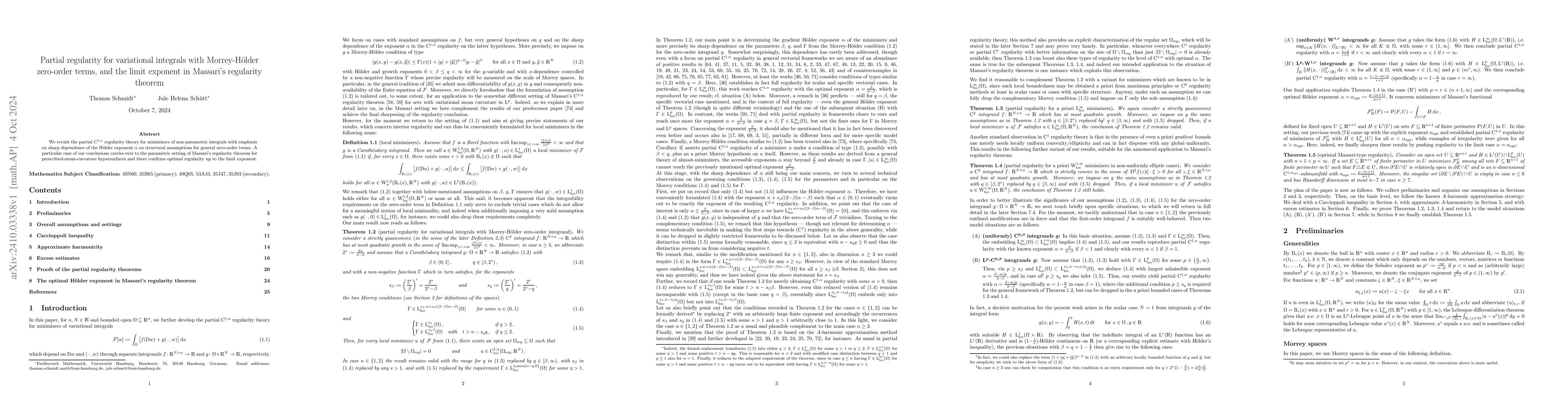 Thumbnail for Partial regularity for variational integrals with Morrey-Hölder
  zero-order terms, and the limit exponent in Massari's regularity theorem