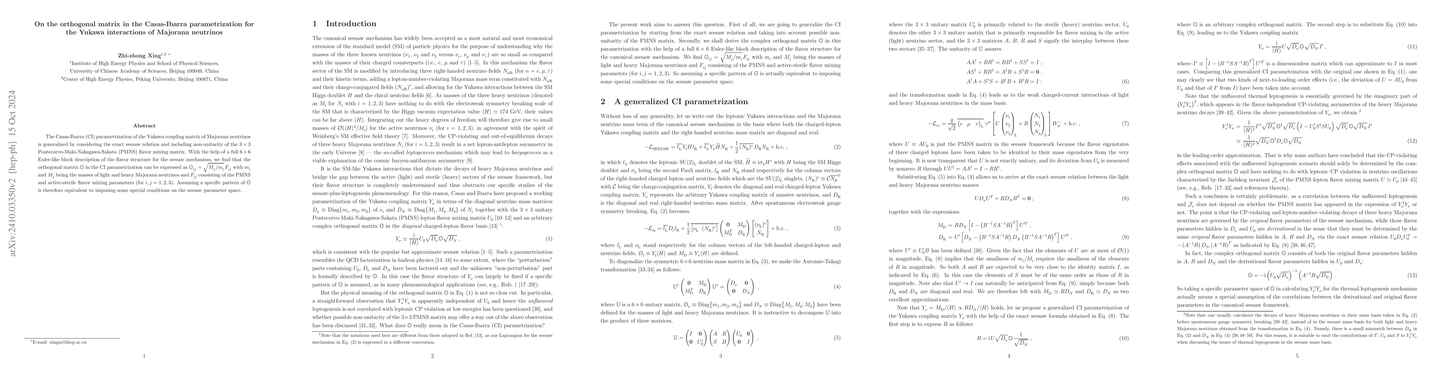 Thumbnail for On the orthogonal matrix in the Casas-Ibarra parametrization for the
  Yukawa interactions of Majorana neutrinos