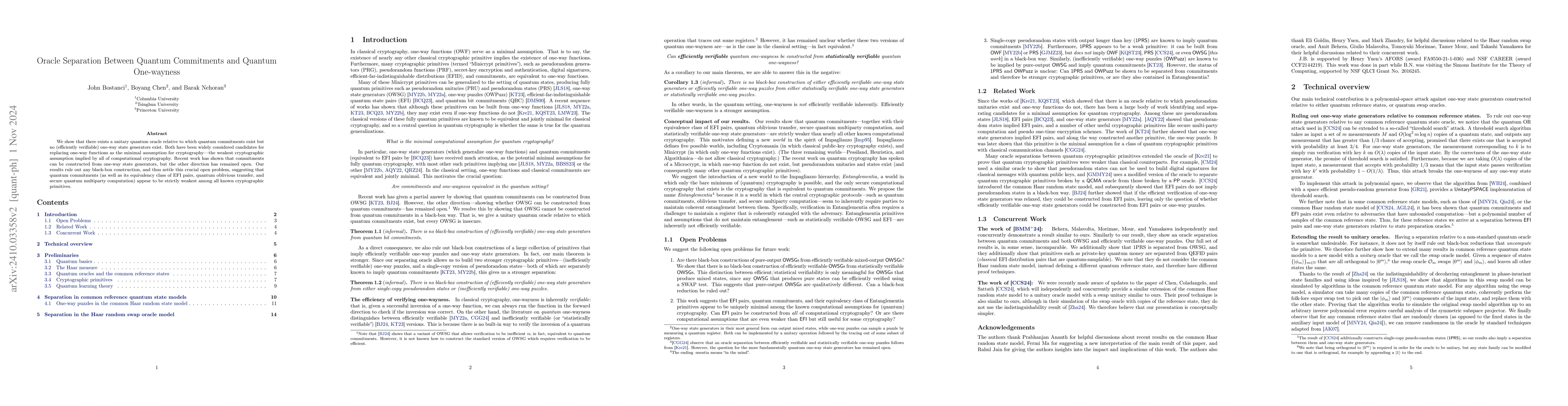 Thumbnail for Oracle Separation Between Quantum Commitments and Quantum One-wayness