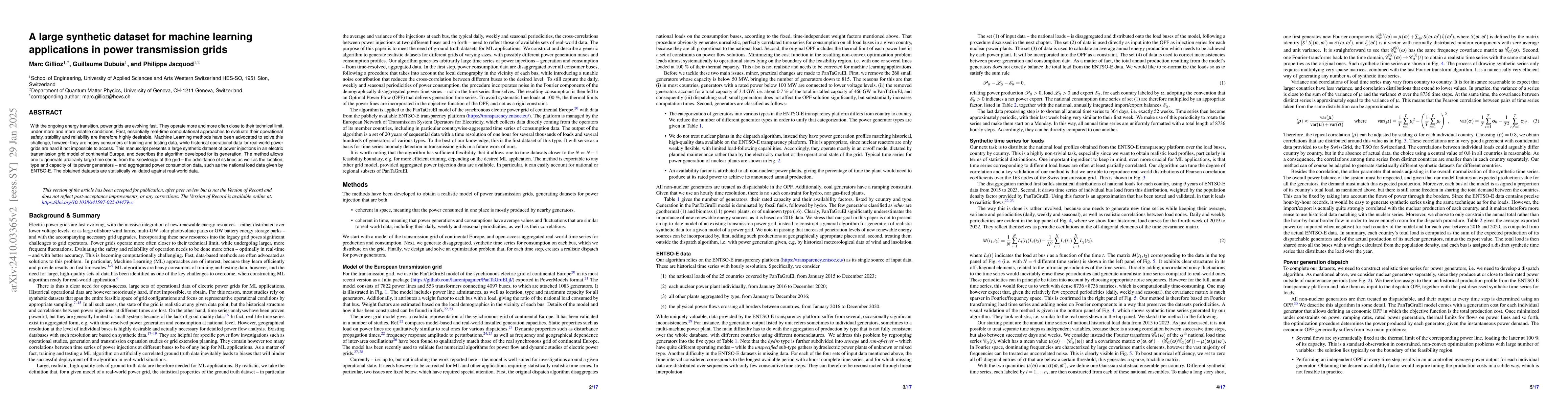 Thumbnail for Large Synthetic Datasets for Machine Learning Applications in Power
  Systems