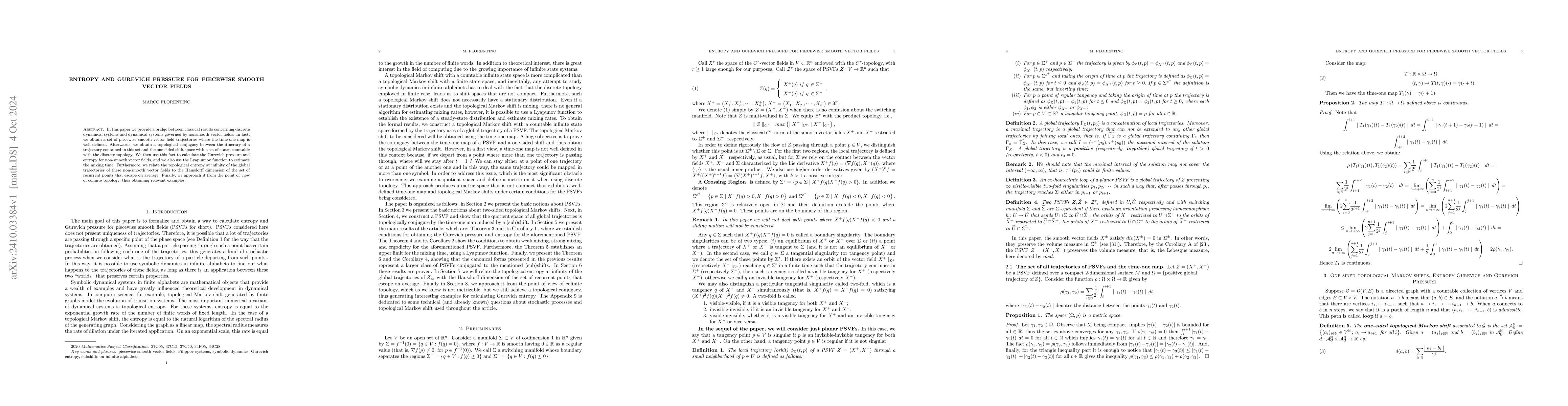 Thumbnail for Entropy and Gurevich Pressure for piecewise smooth vector fields
