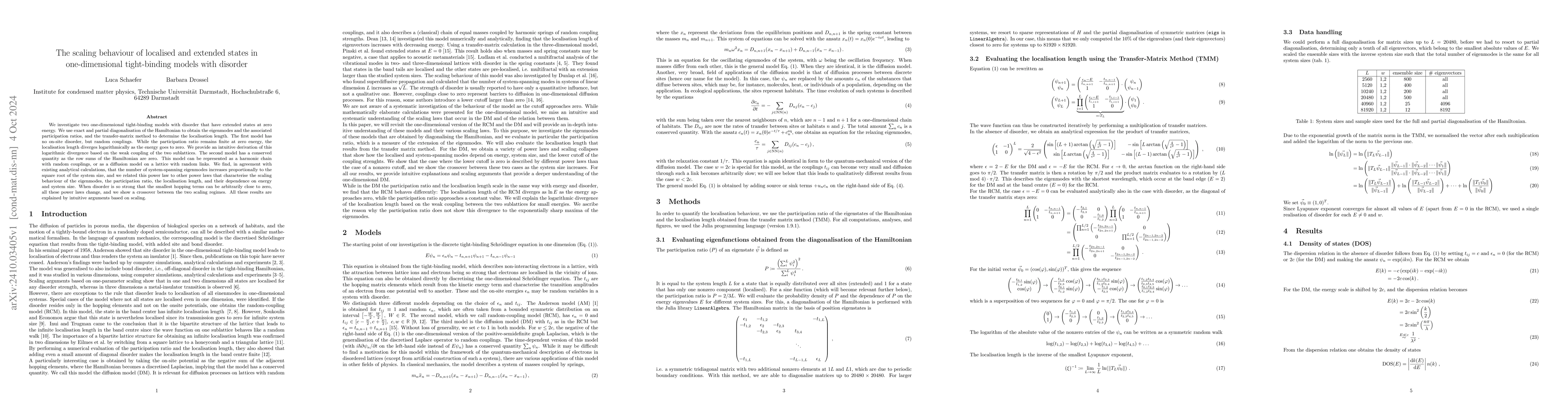 Thumbnail for The scaling behaviour of localised and extended states in
  one-dimensional tight-binding models with disorder
