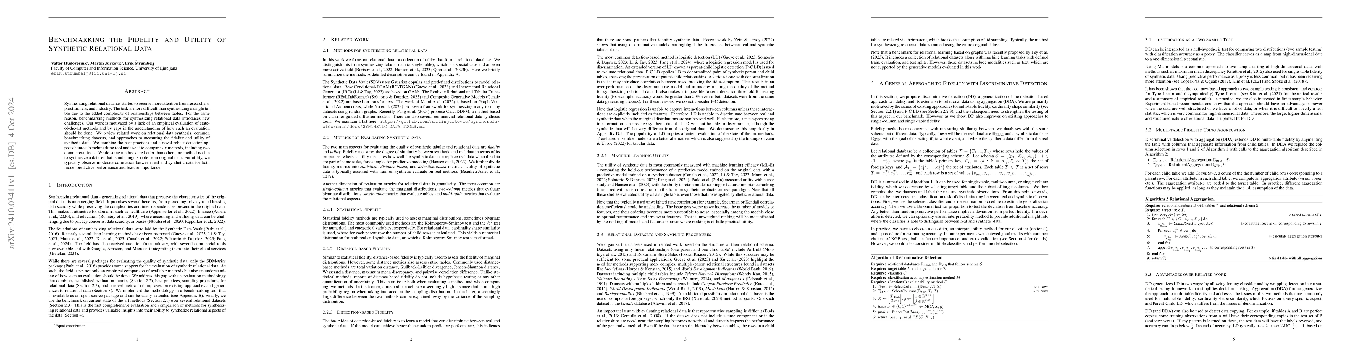 Thumbnail for Benchmarking the Fidelity and Utility of Synthetic Relational Data