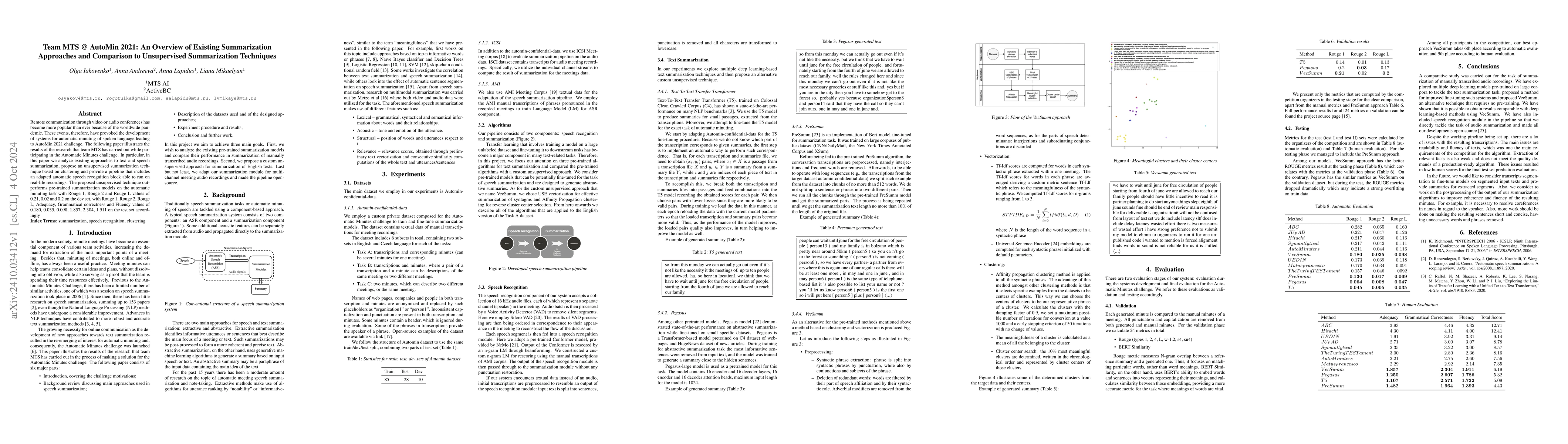 Thumbnail for Team MTS @ AutoMin 2021: An Overview of Existing Summarization
  Approaches and Comparison to Unsupervised Summarization Techniques