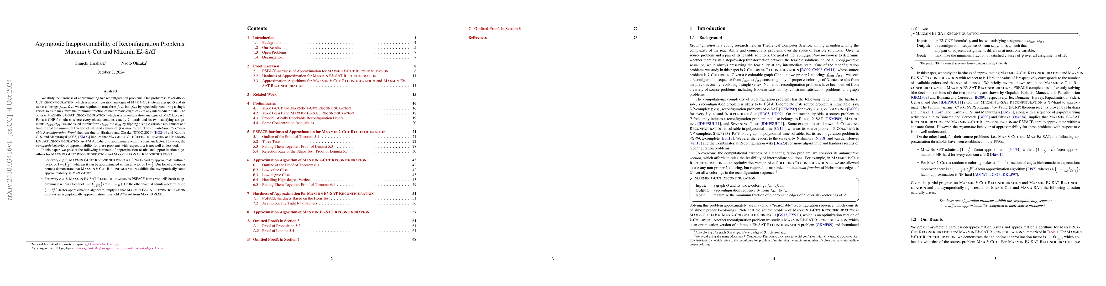 Thumbnail for Asymptotic Inapproximability of Reconfiguration Problems: Maxmin $k$-Cut
  and Maxmin E$k$-SAT