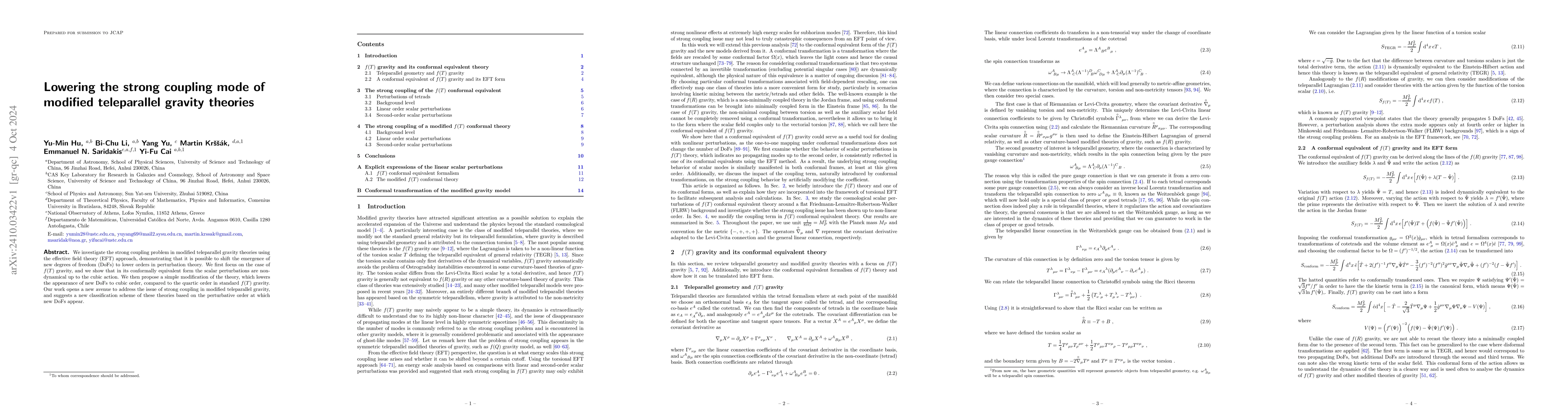 Thumbnail for Lowering the strong coupling mode of modified teleparallel gravity
  theories