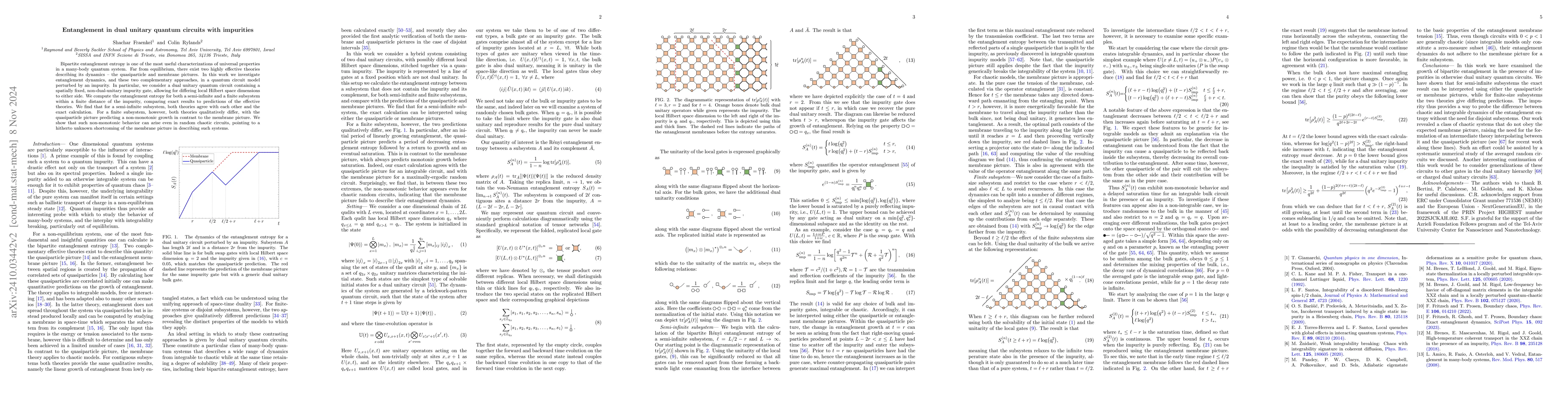 Thumbnail for Entanglement in dual unitary quantum circuits with impurities