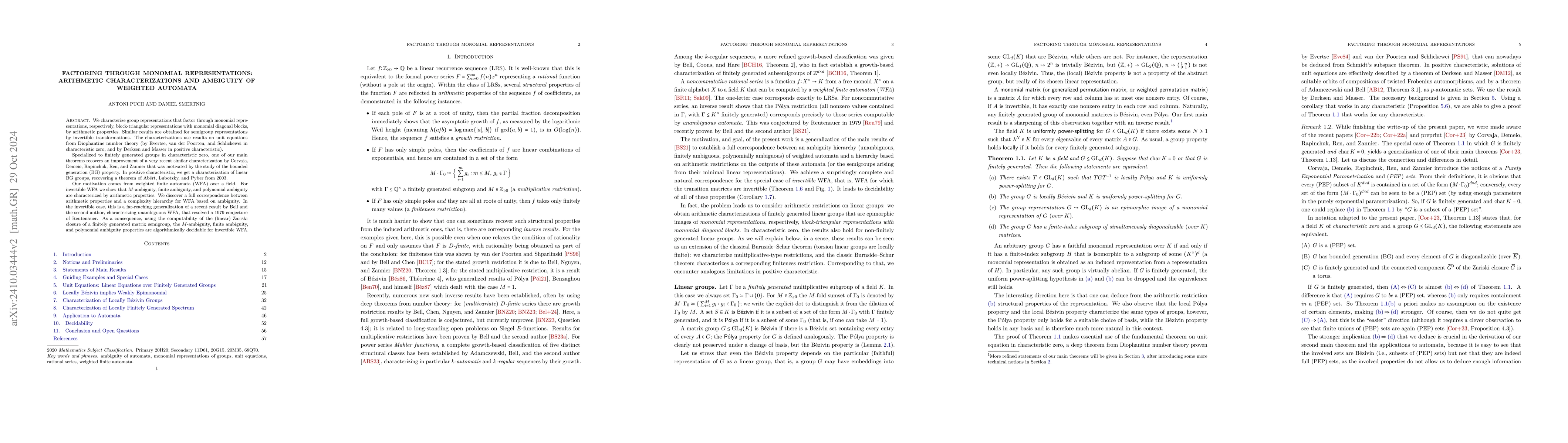 Thumbnail for Factoring through monomial representations: arithmetic characterizations
  and ambiguity of weighted automata
