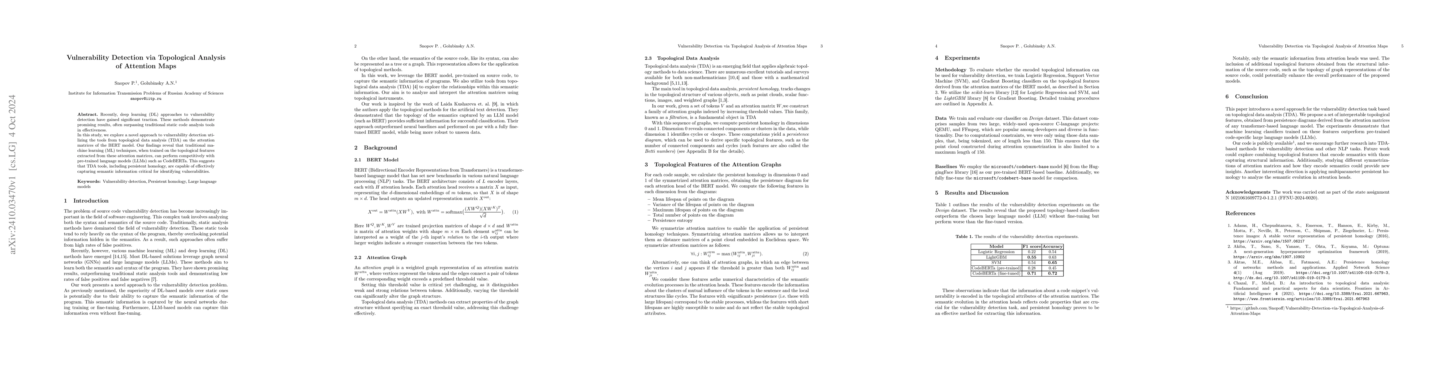 Thumbnail for Vulnerability Detection via Topological Analysis of Attention Maps