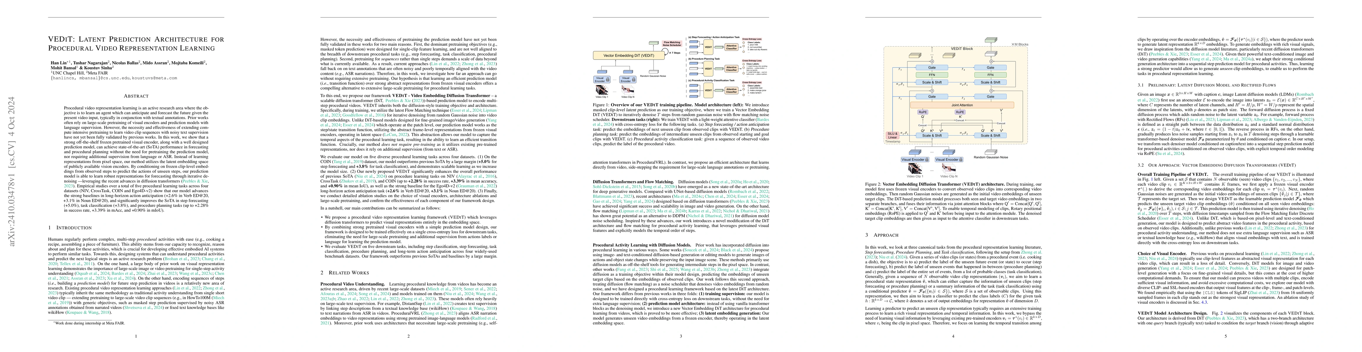 Thumbnail for VEDIT: Latent Prediction Architecture For Procedural Video
  Representation Learning