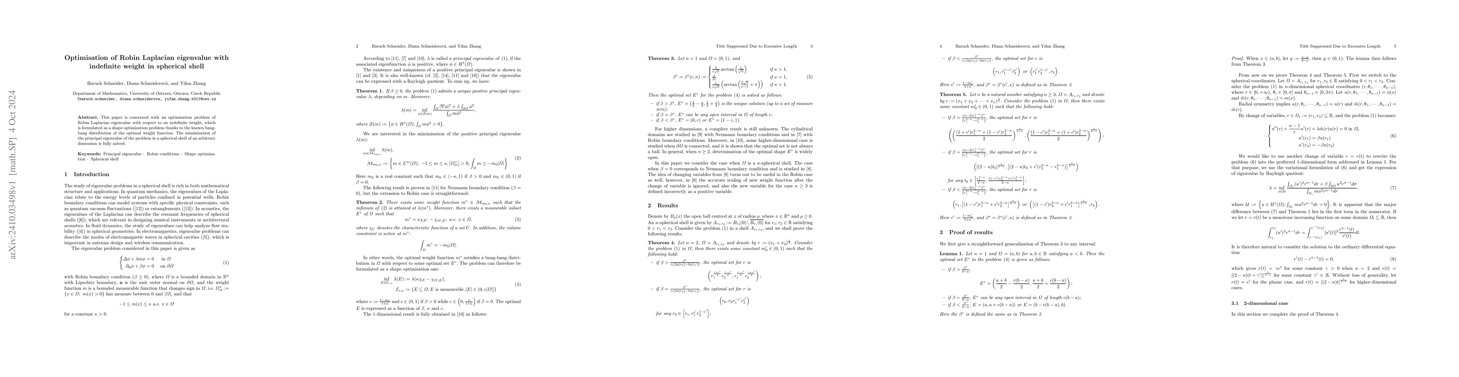 Thumbnail for Optimisation of Robin Laplacian eigenvalue with indefinite weight in
  spherical shell