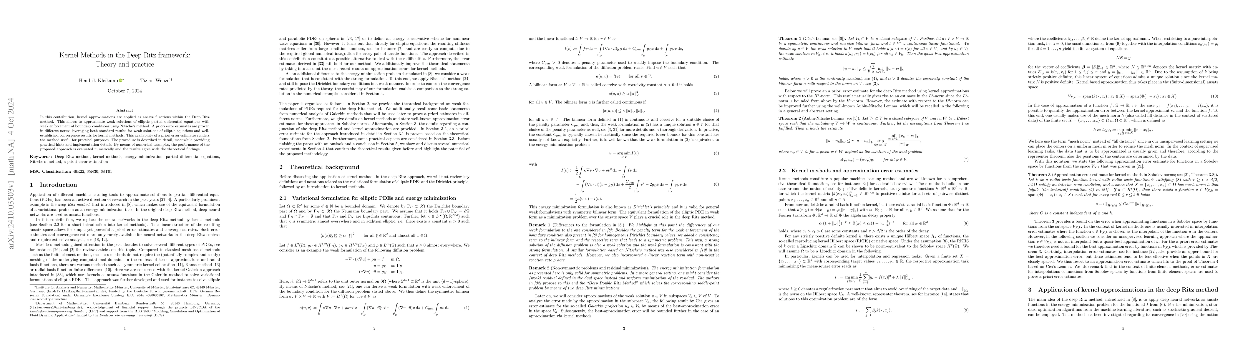 Thumbnail for Kernel Methods in the Deep Ritz framework: Theory and practice