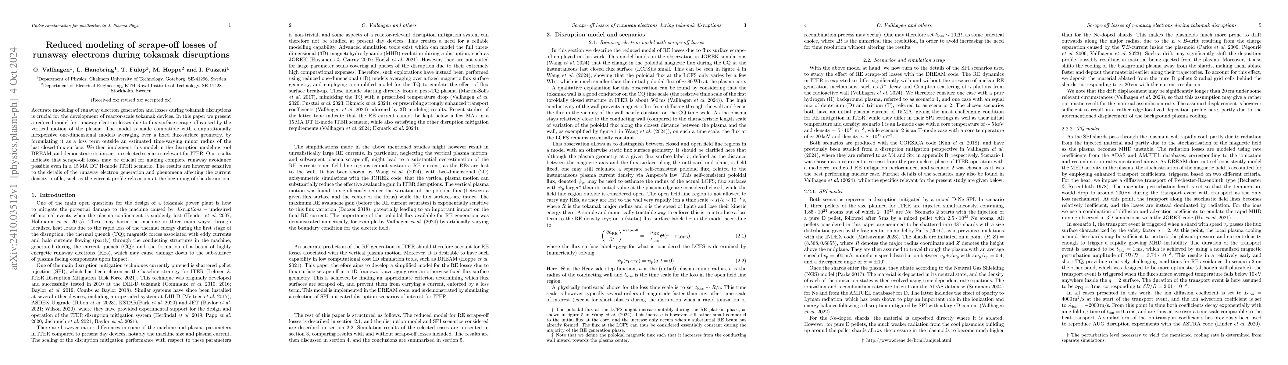 Thumbnail for Reduced modeling of scrape-off losses of runaway electrons during
  tokamak disruptions