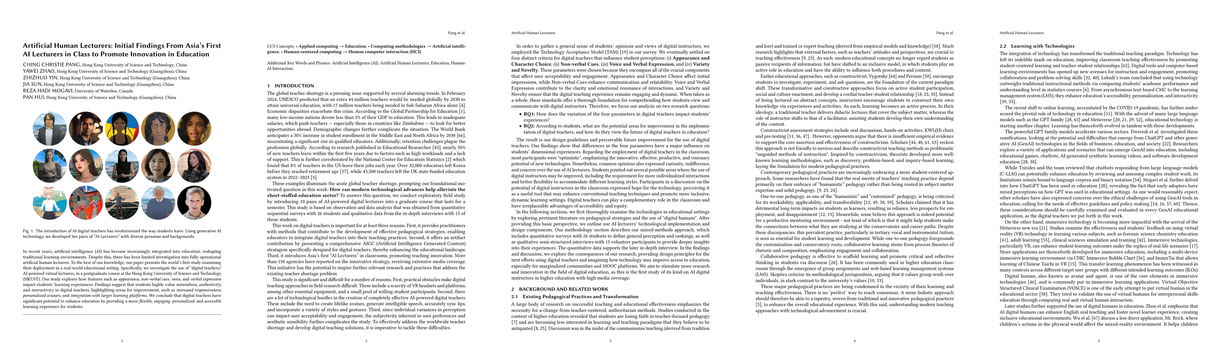Thumbnail for Artificial Human Lecturers: Initial Findings From Asia's First AI
  Lecturers in Class to Promote Innovation in Education