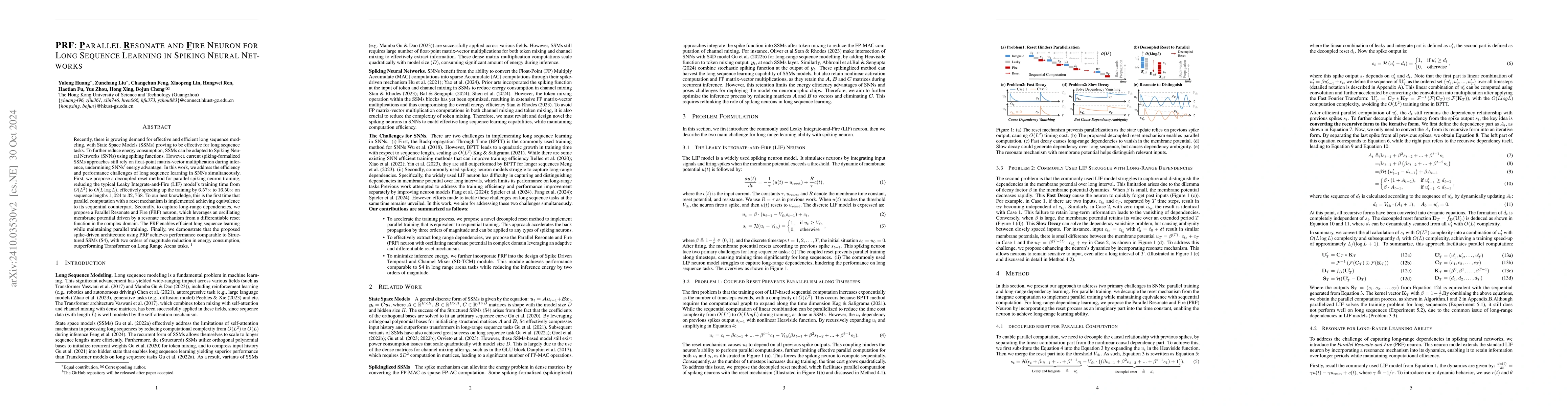 Thumbnail for PRF: Parallel Resonate and Fire Neuron for Long Sequence Learning in
  Spiking Neural Networks