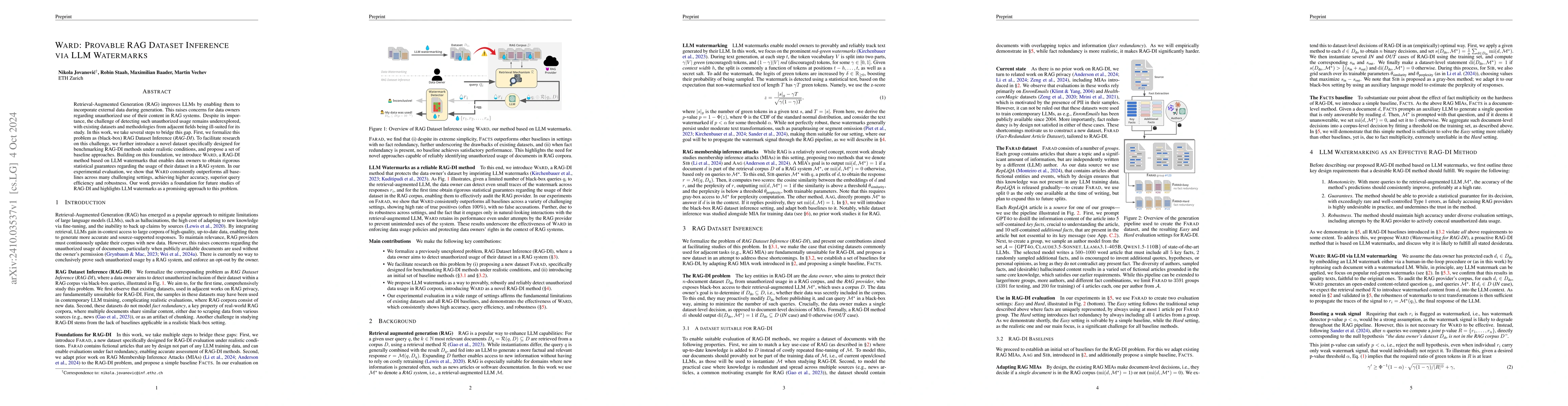 Thumbnail for Ward: Provable RAG Dataset Inference via LLM Watermarks