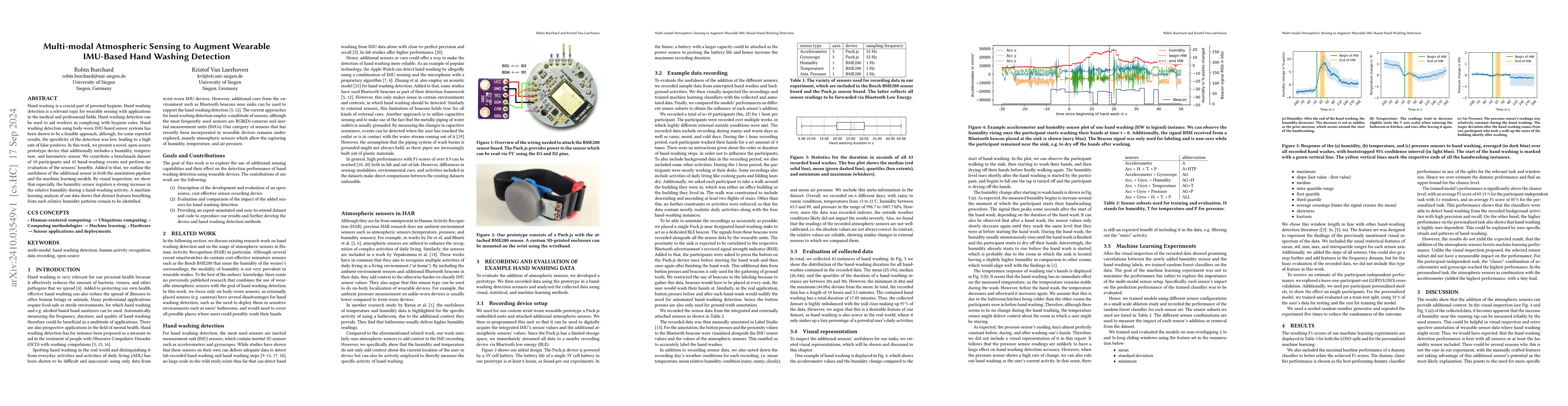 Thumbnail for Multi-modal Atmospheric Sensing to Augment Wearable IMU-Based Hand
  Washing Detection