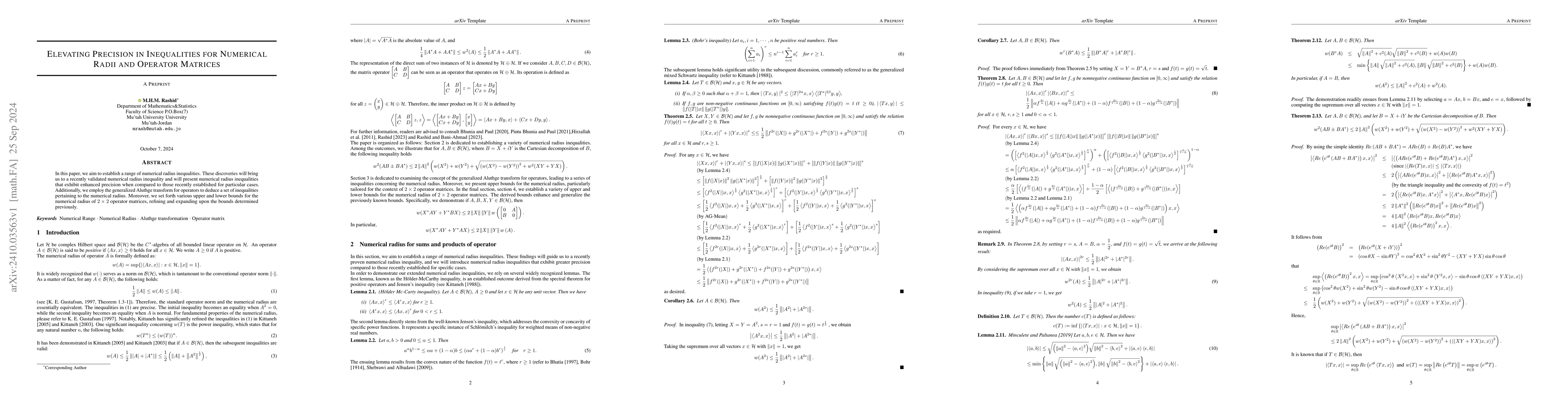 Thumbnail for Elevating Precision in Inequalities for Numerical Radii and Operator
  Matrices