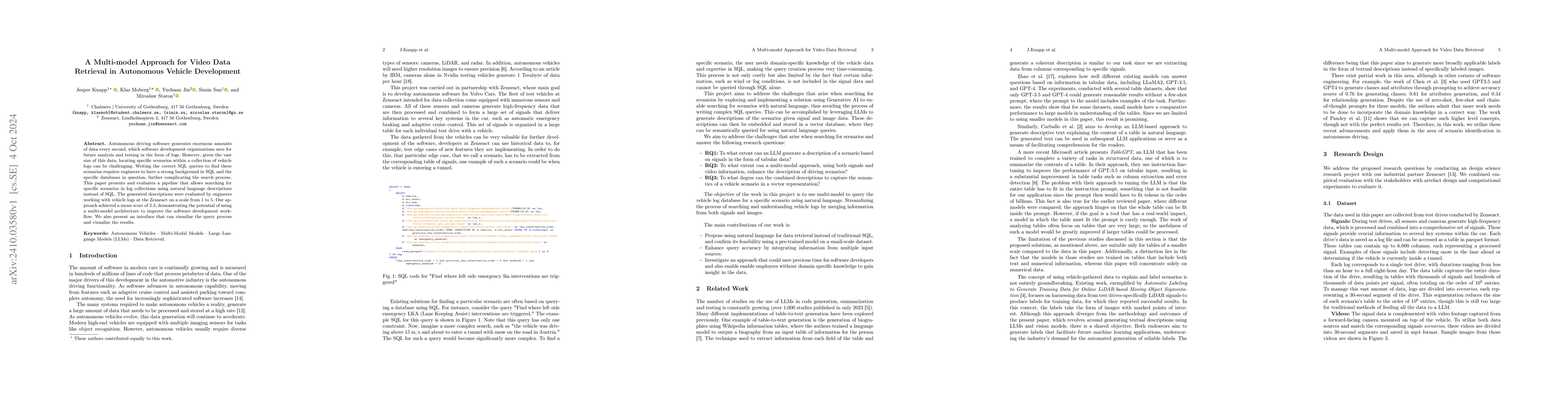 Thumbnail for A Multi-model Approach for Video Data Retrieval in Autonomous Vehicle
  Development