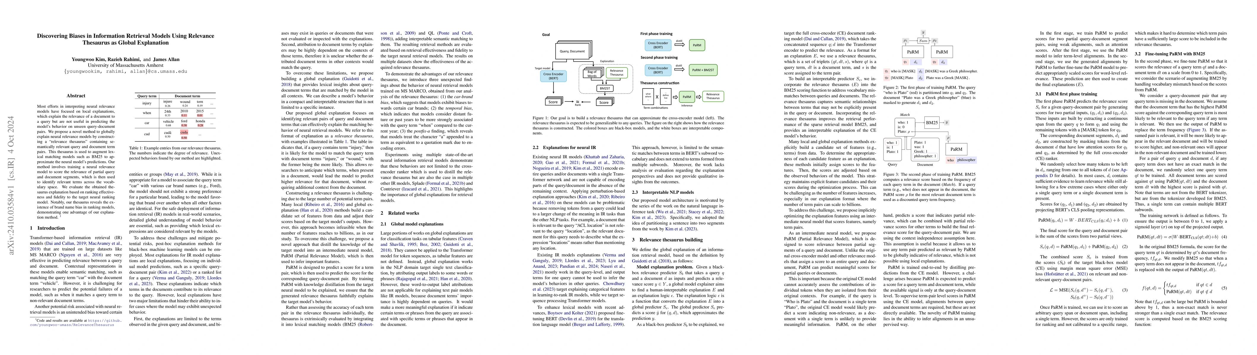 Thumbnail for Discovering Biases in Information Retrieval Models Using Relevance
  Thesaurus as Global Explanation