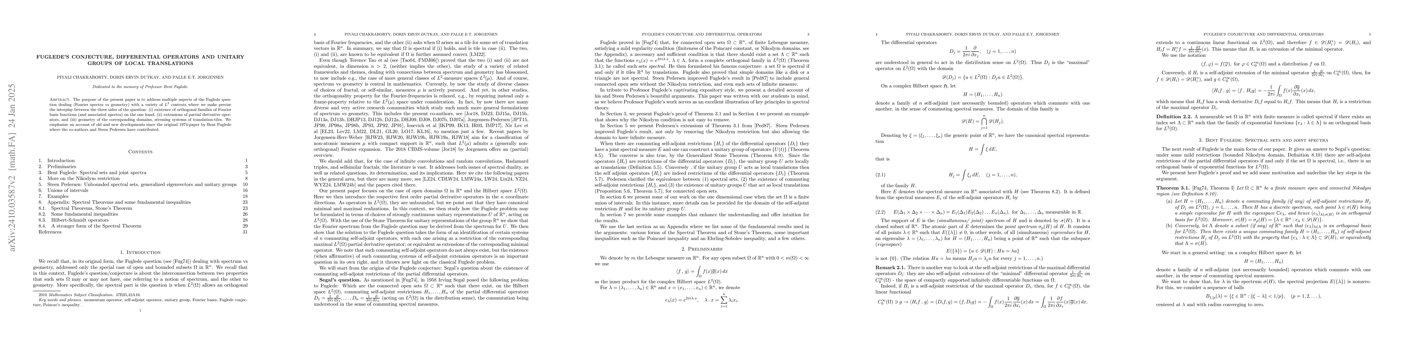 Thumbnail for Fuglede's conjecture, differential operators and unitary groups of local
  translations