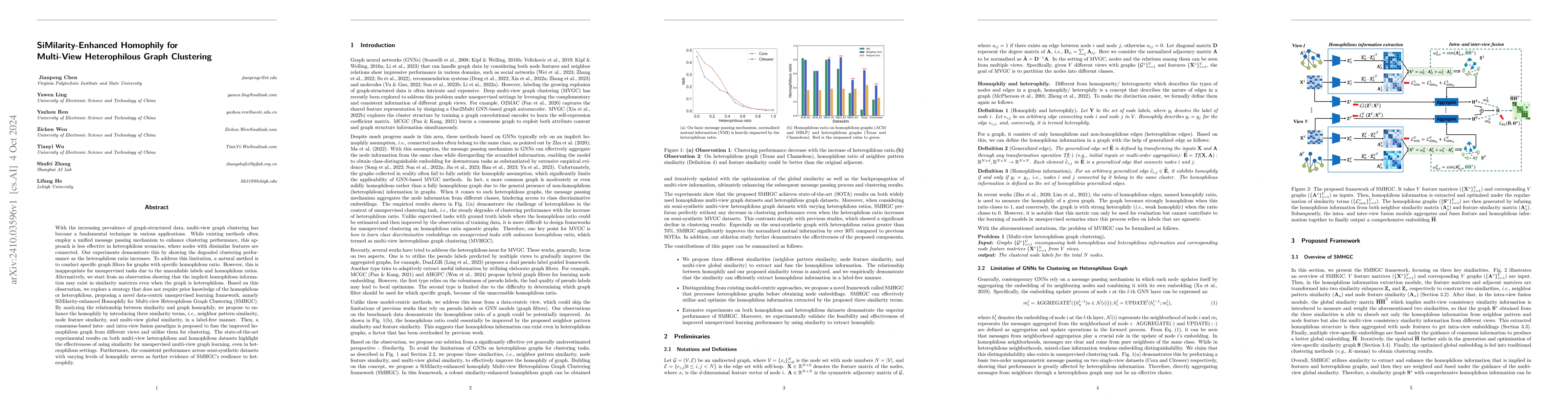 Thumbnail for SiMilarity-Enhanced Homophily for Multi-View Heterophilous Graph
  Clustering
