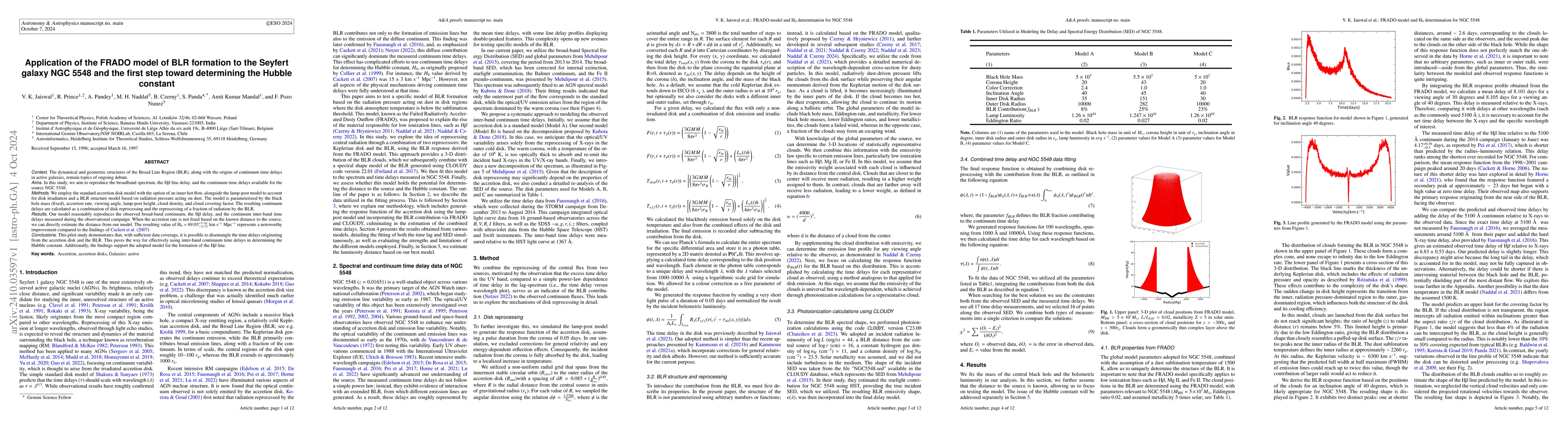 Thumbnail for Application of the FRADO model of BLR formation to the Seyfert galaxy
  NGC 5548 and the first step toward determining the Hubble constant