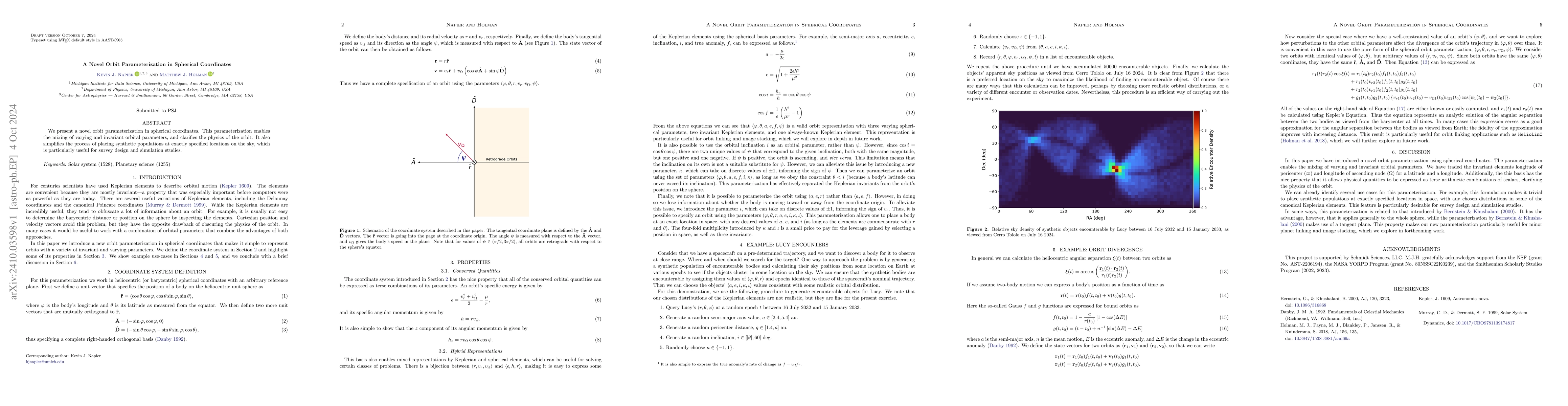 Thumbnail for A Novel Orbit Parameterization in Spherical Coordinates