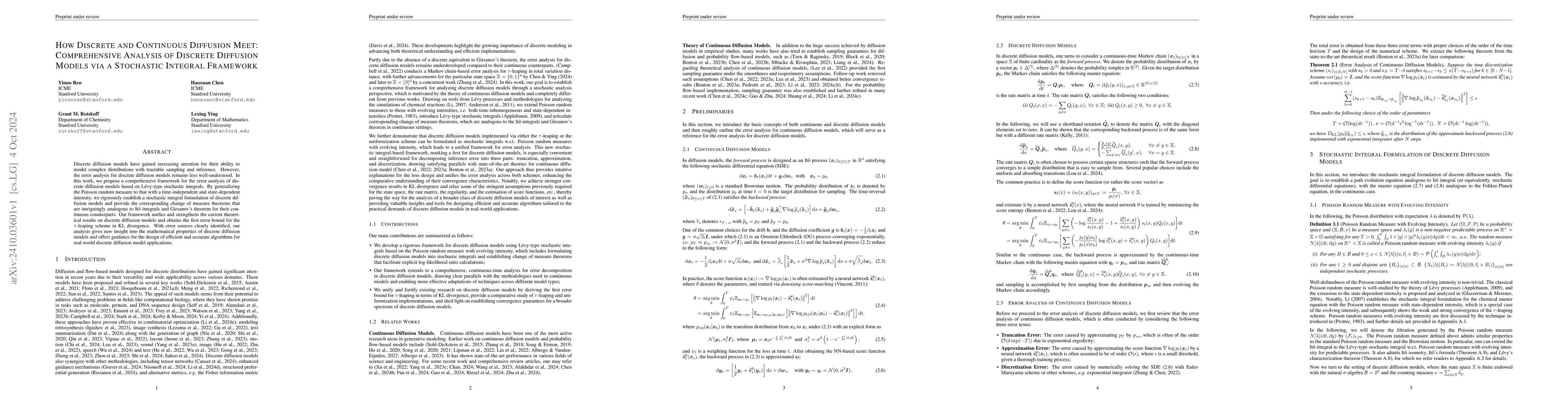 Thumbnail for How Discrete and Continuous Diffusion Meet: Comprehensive Analysis of
  Discrete Diffusion Models via a Stochastic Integral Framework