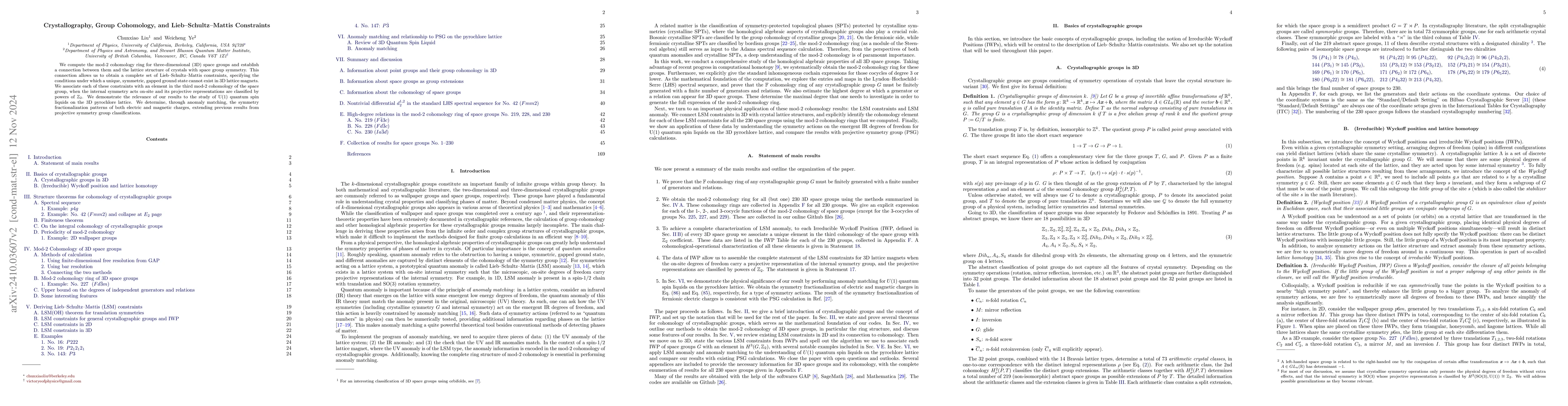 Thumbnail for Crystallography, Group Cohomology, and Lieb-Schultz-Mattis Constraints