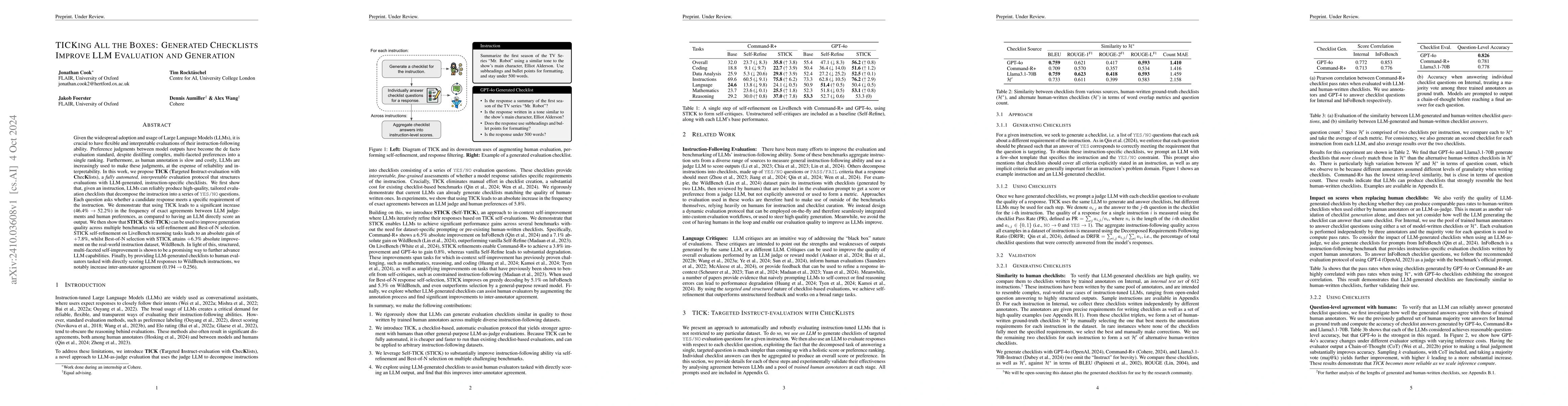Thumbnail for TICKing All the Boxes: Generated Checklists Improve LLM Evaluation and
  Generation