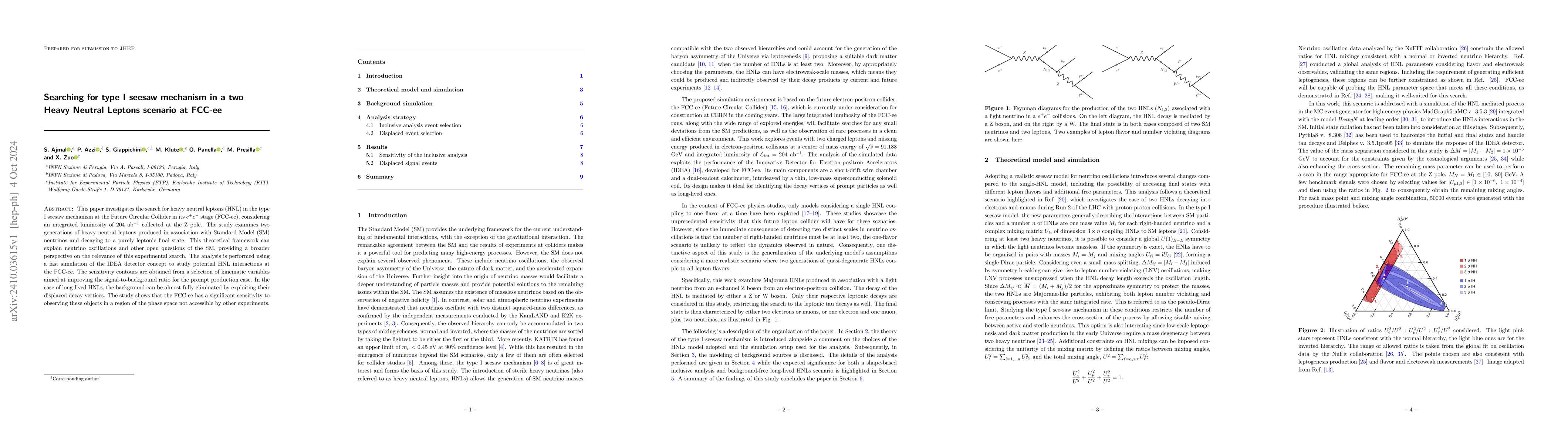 Thumbnail for Searching for type I seesaw mechanism in a two Heavy Neutral Leptons
  scenario at FCC-ee