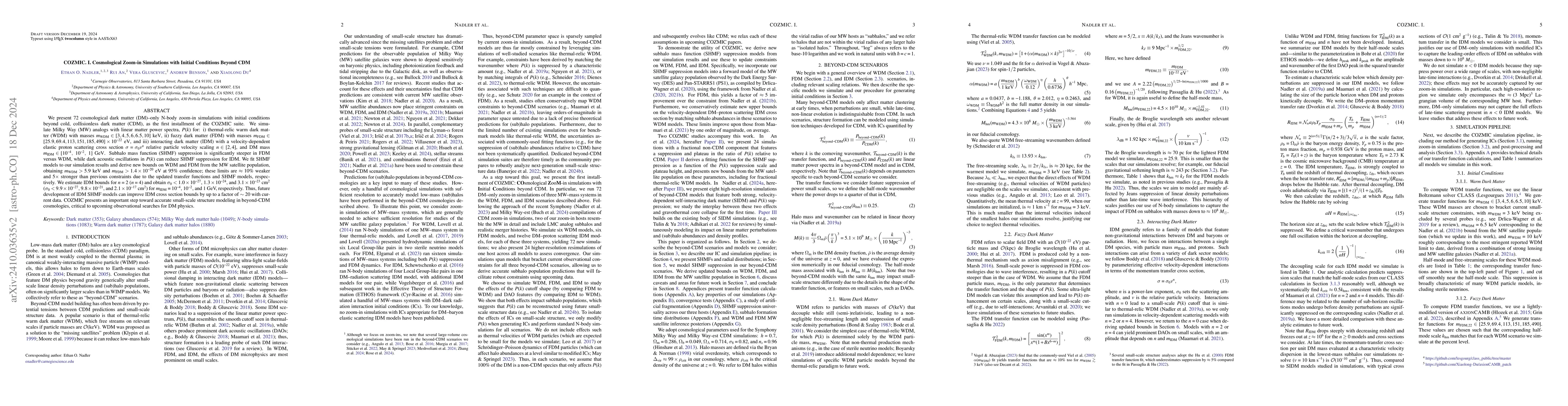Thumbnail for COZMIC. I. Cosmological Zoom-in Simulations with Initial Conditions
  Beyond CDM