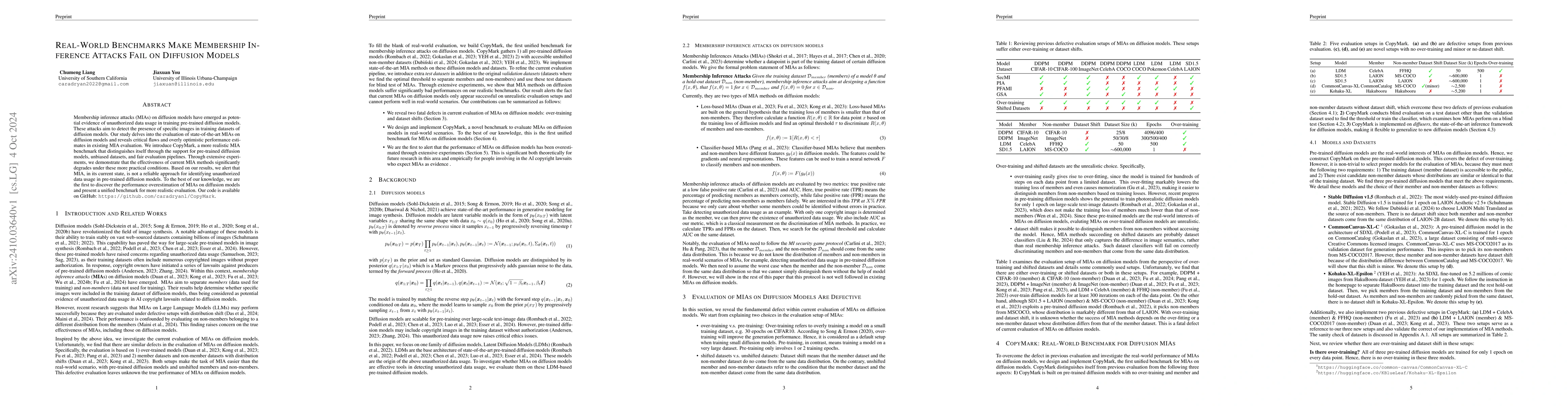 Thumbnail for Real-World Benchmarks Make Membership Inference Attacks Fail on
  Diffusion Models