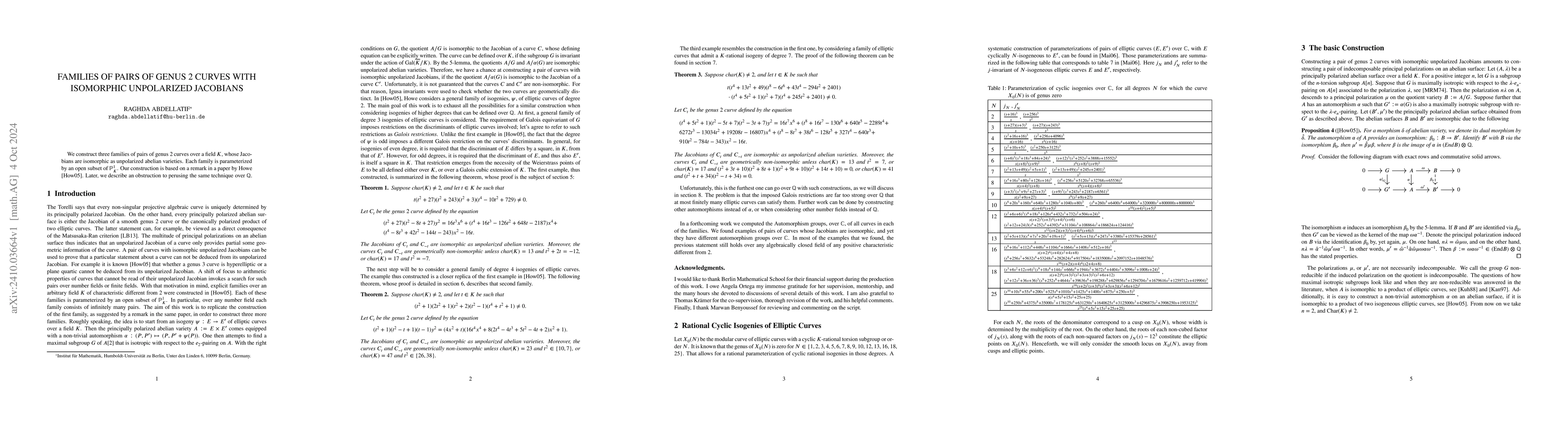 Thumbnail for Families of Pairs of Genus 2 Curves with Isomorphic Unpolarized
  Jacobians