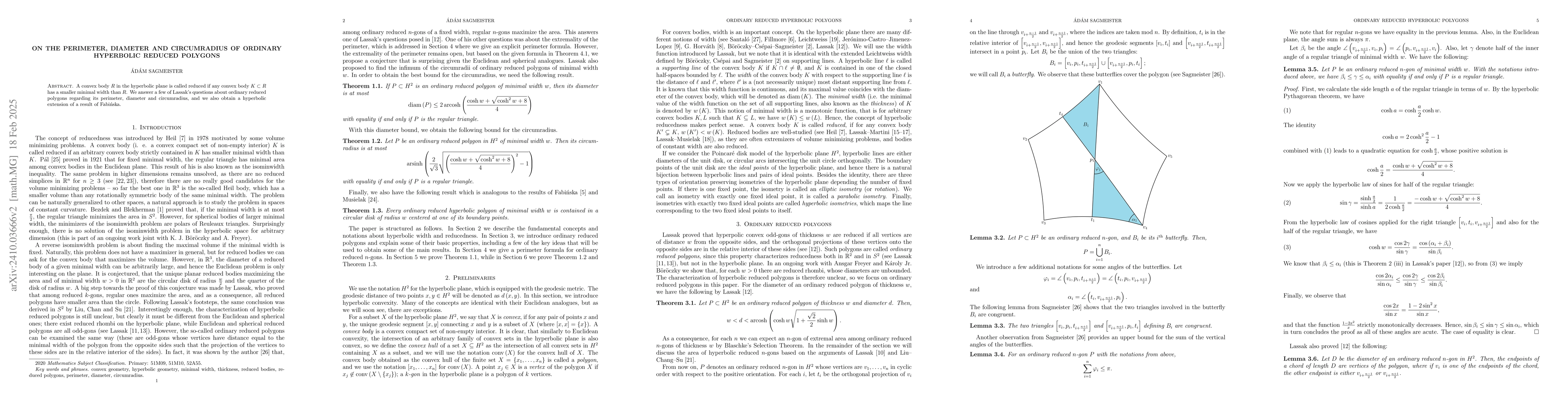 Thumbnail for On the perimeter, diameter and circumradius of ordinary hyperbolic
  reduced polygons