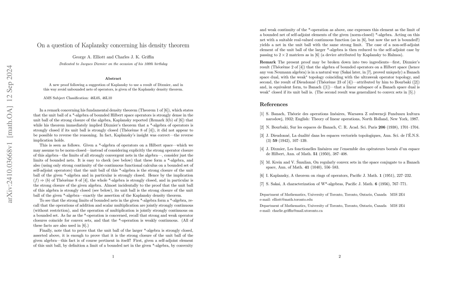 Thumbnail for On a question of Kaplansky concerning his density theorem