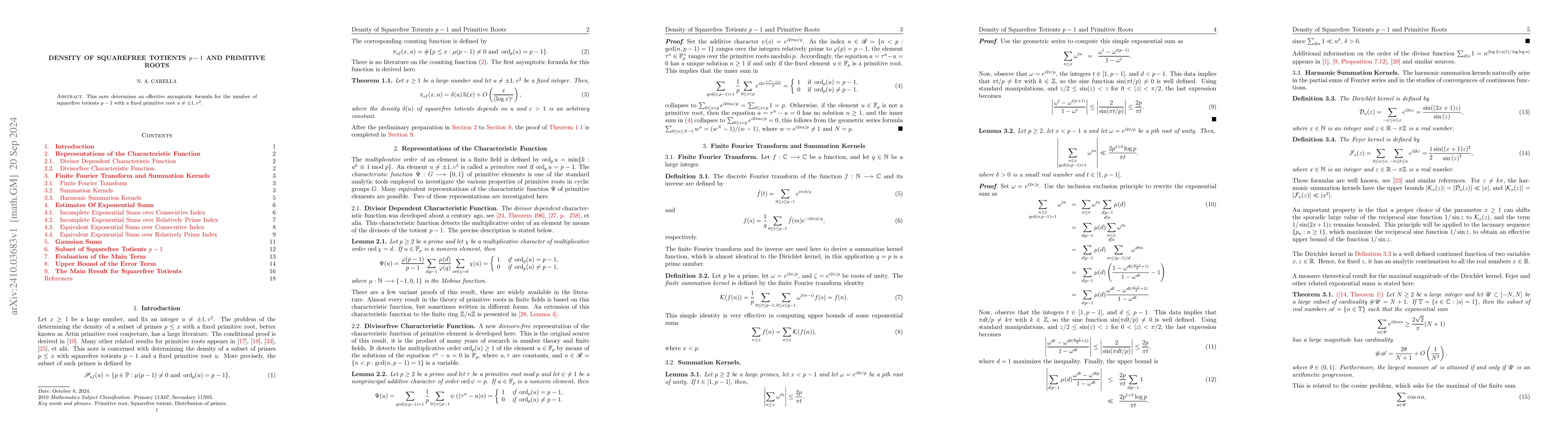Thumbnail for Density of Squarefree Totients $p-1$ and Primitive Roots