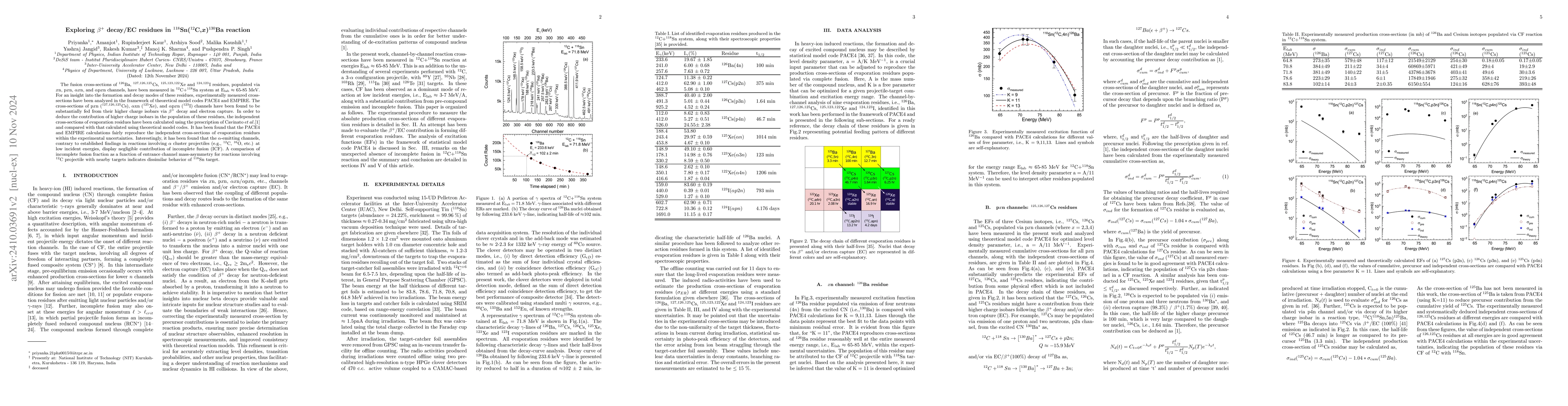 Thumbnail for Exploring $β^+$ decay/EC residues in
  $^{118}$Sn($^{12}$C,x)$^{130}$Ba reaction
