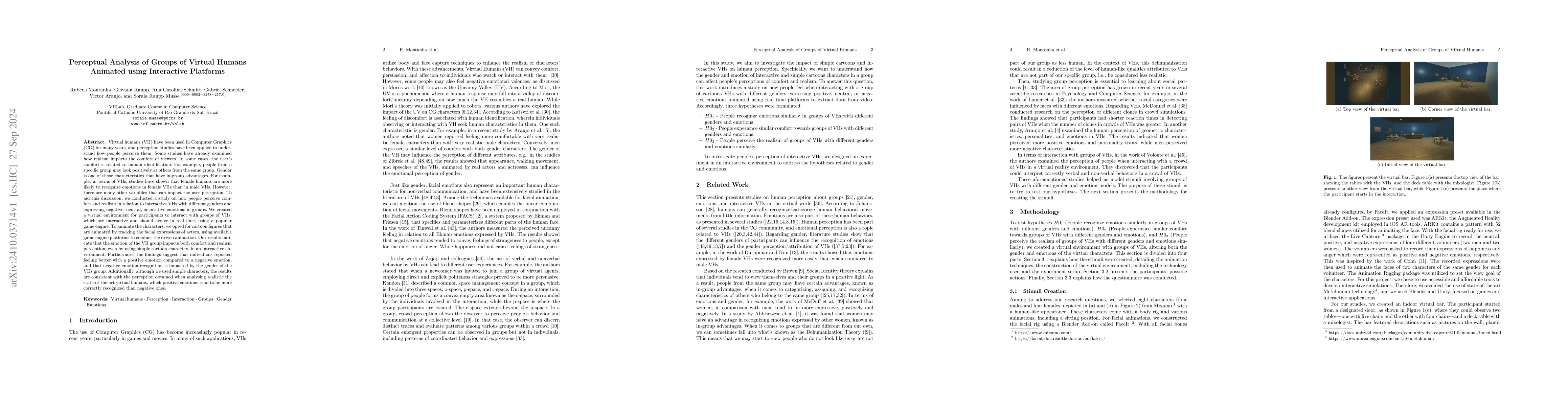Thumbnail for Perceptual Analysis of Groups of Virtual Humans Animated using
  Interactive Platforms