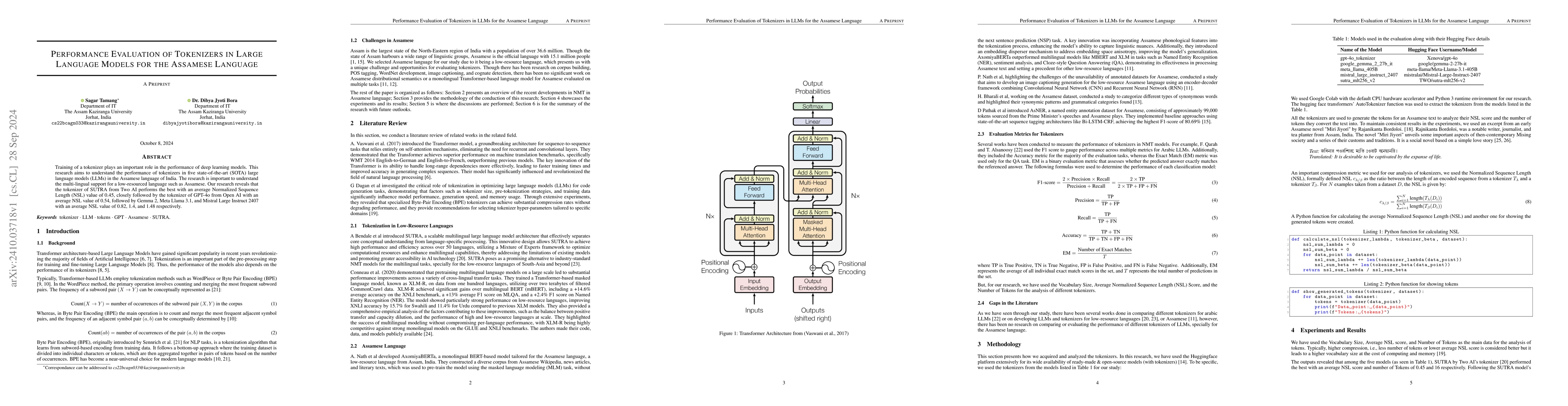 Thumbnail for Performance Evaluation of Tokenizers in Large Language Models for the
  Assamese Language
