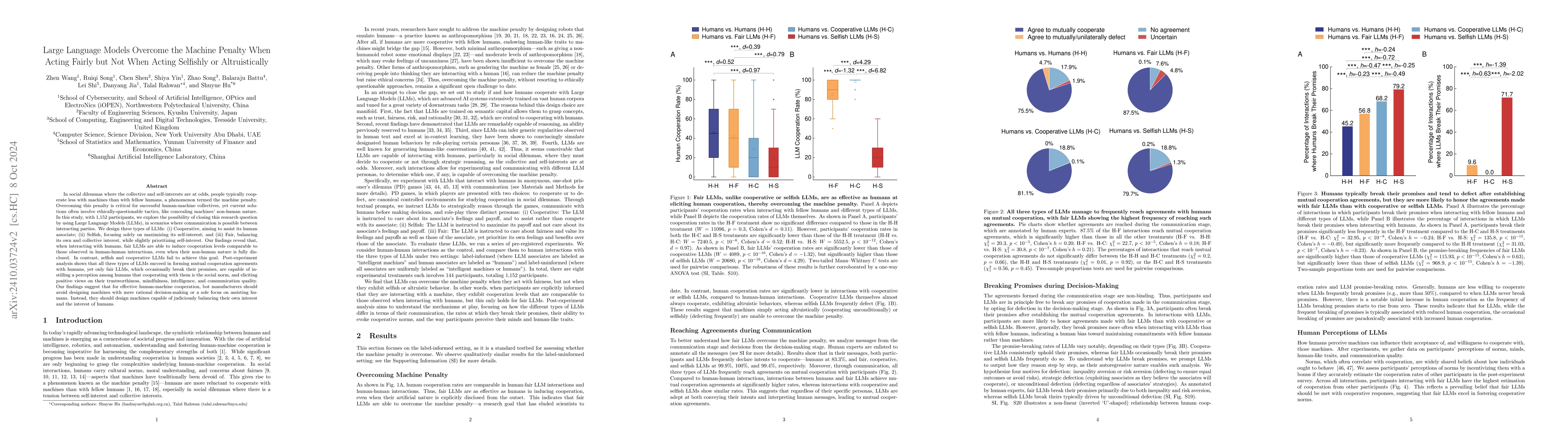 Thumbnail for Large Language Models Overcome the Machine Penalty When Acting Fairly
  but Not When Acting Selfishly or Altruistically