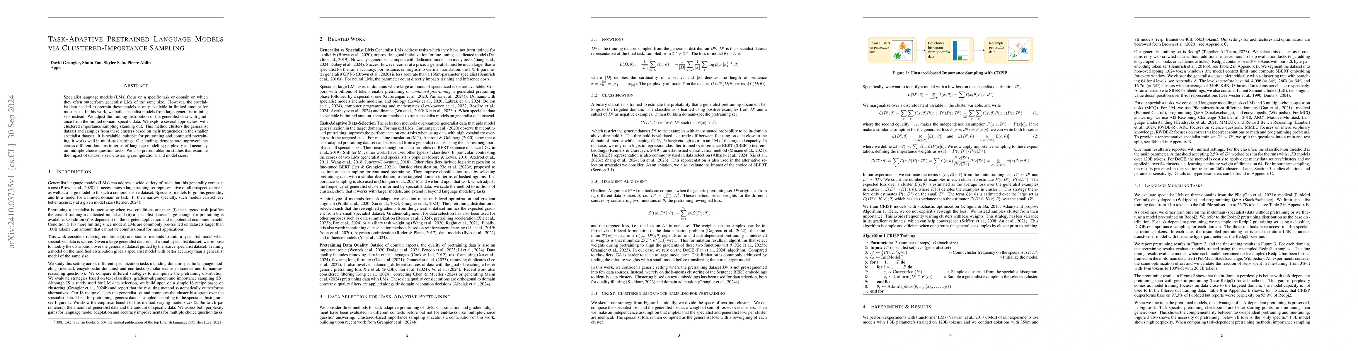 Thumbnail for Task-Adaptive Pretrained Language Models via Clustered-Importance
  Sampling