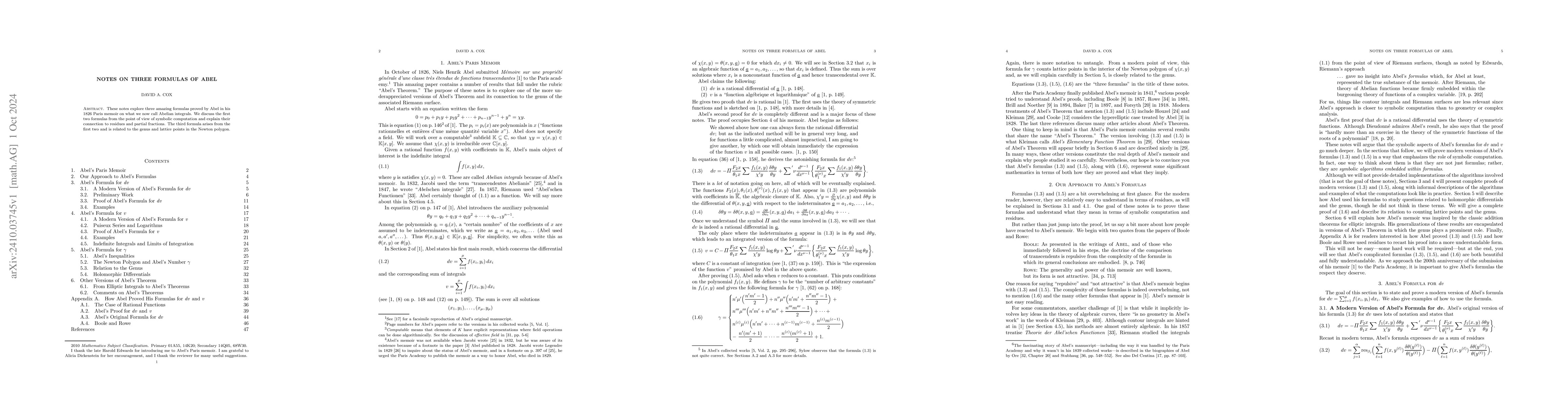 Thumbnail for Notes on Three Formulas of Abel