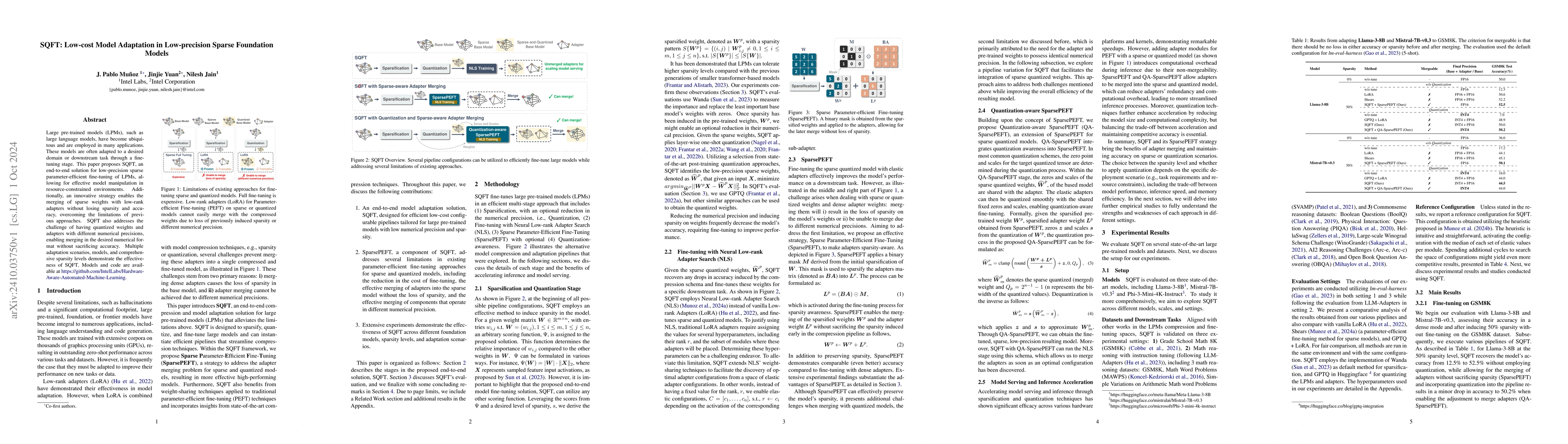 Thumbnail for SQFT: Low-cost Model Adaptation in Low-precision Sparse Foundation
  Models