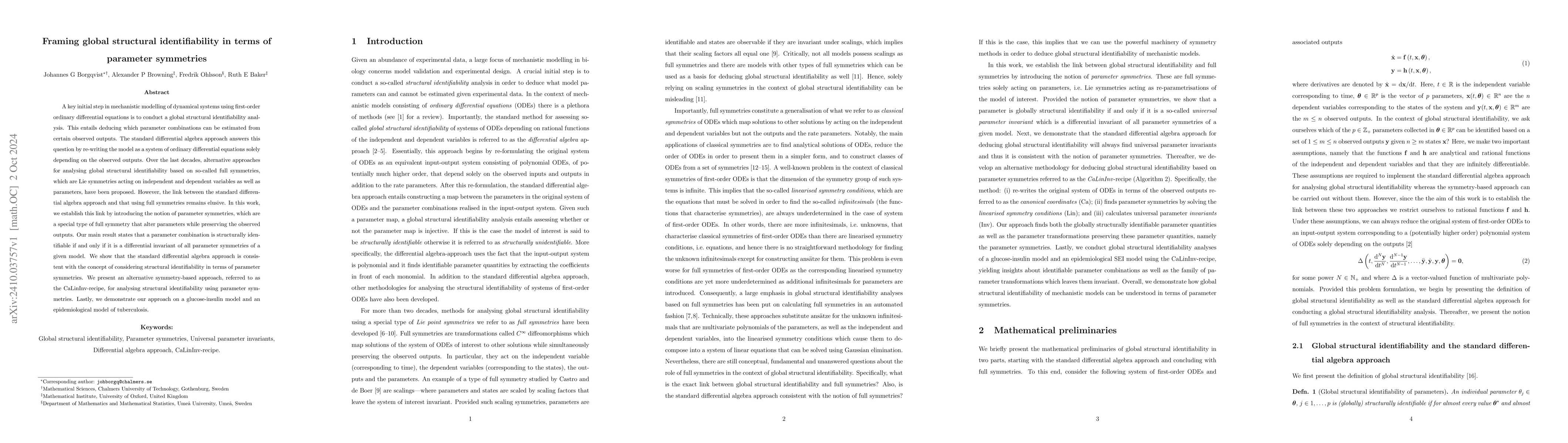 Thumbnail for Framing global structural identifiability in terms of parameter
  symmetries