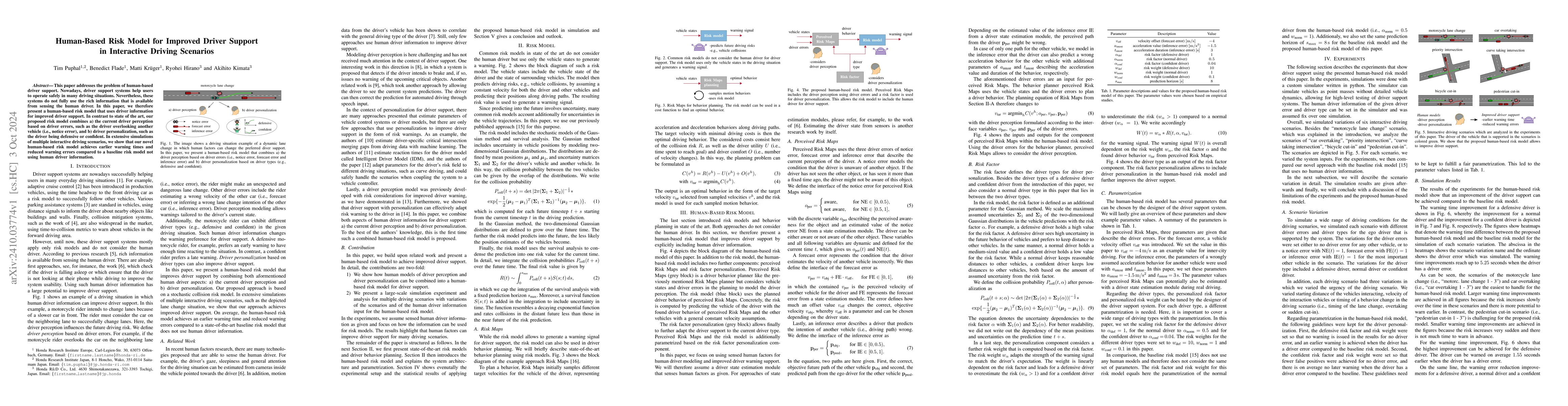 Thumbnail for Human-Based Risk Model for Improved Driver Support in Interactive
  Driving Scenarios