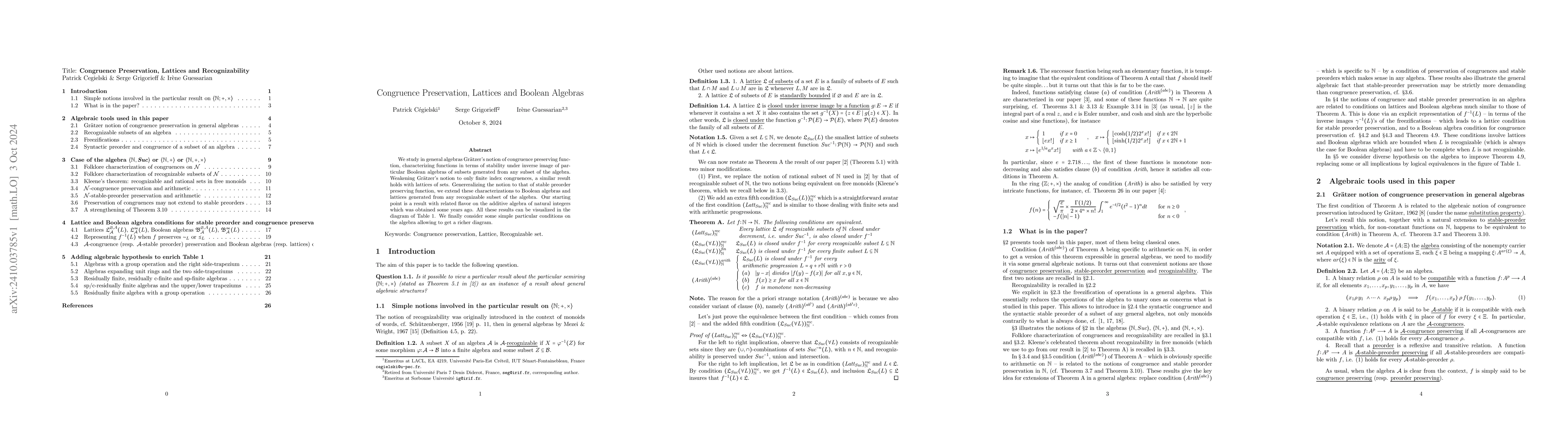 Thumbnail for Congruence Preservation, Lattices and Recognizability